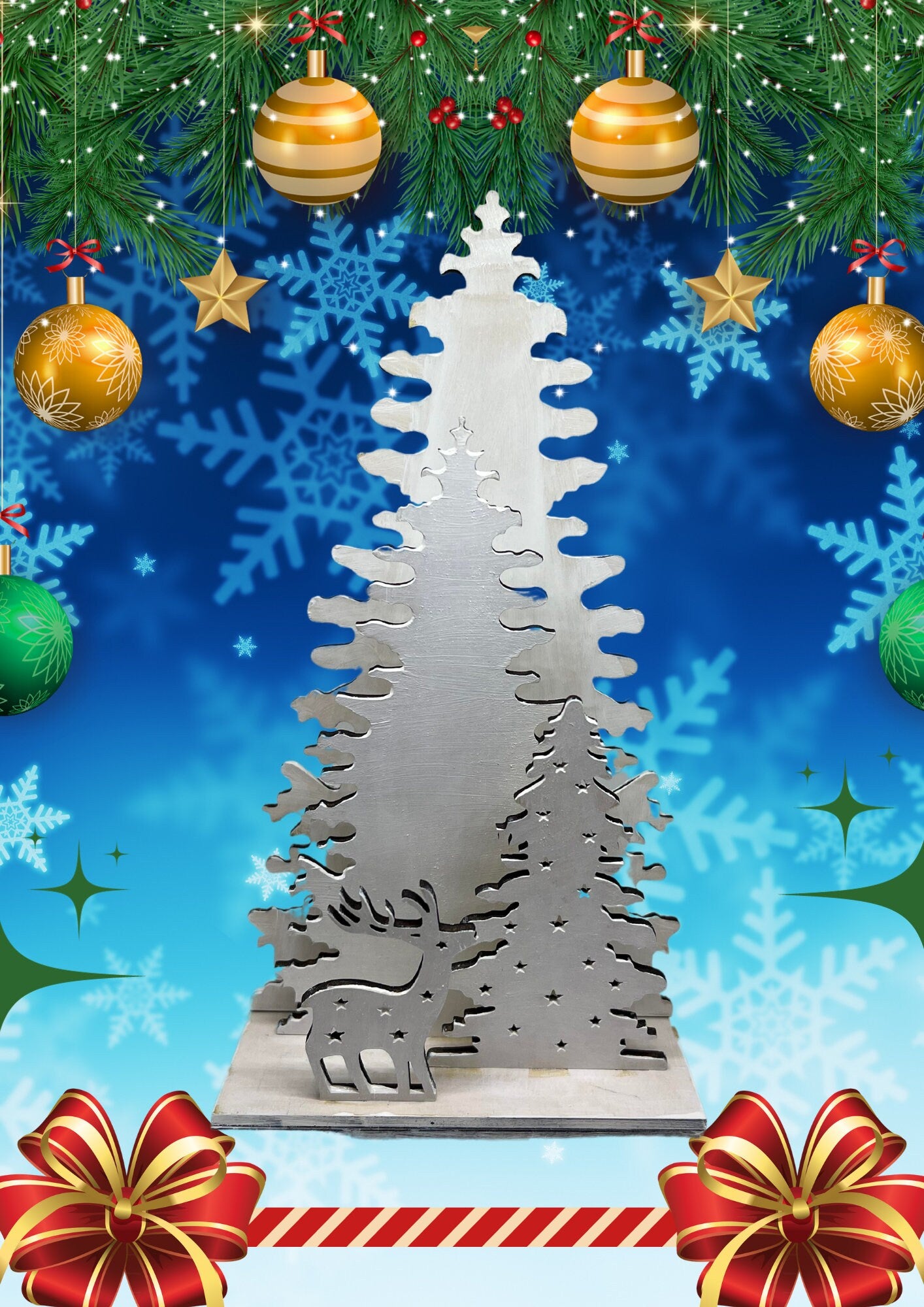 Wooden Tree and Deer Cut Out Set
