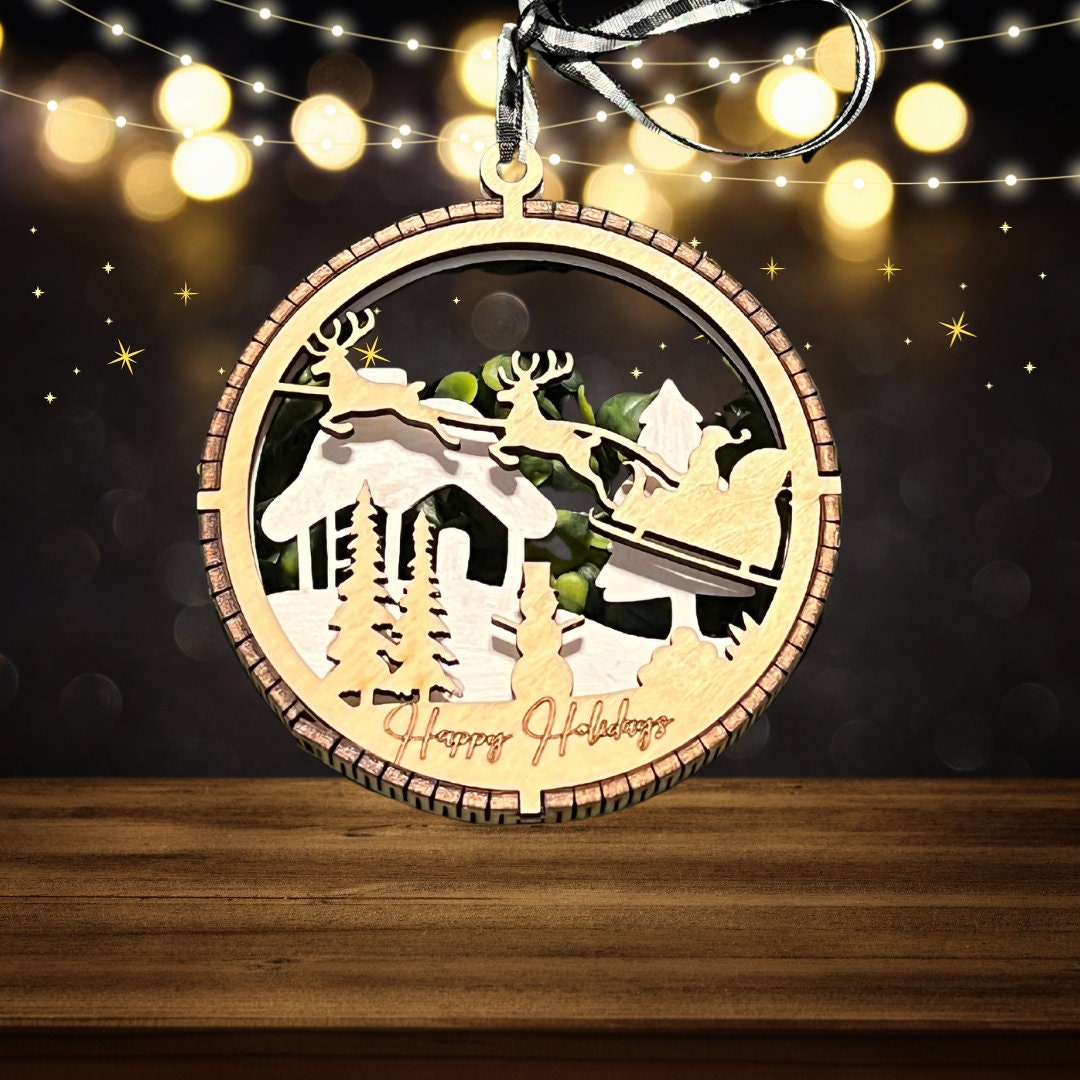Handcrafted 2-Layered Wooden Christmas Ornament (Santa)
