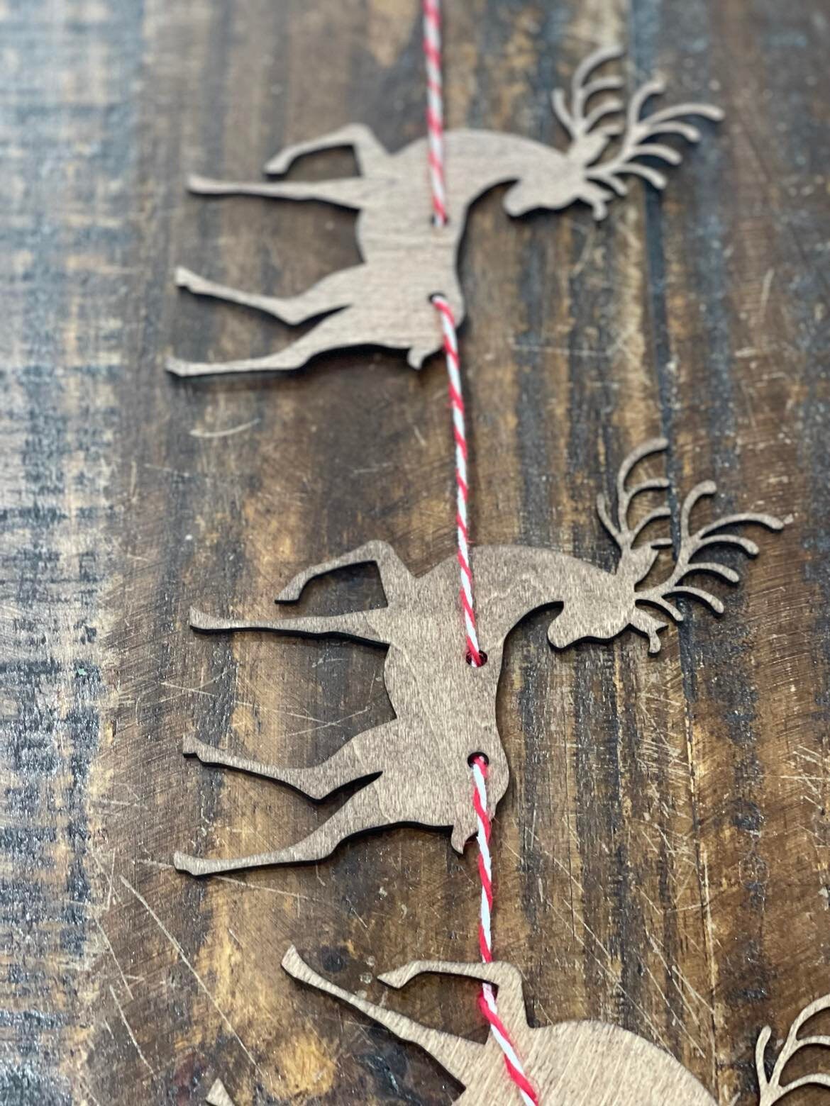 Rustic Wooden Deer Garland - Handcrafted & Stained - 4 Feet Long