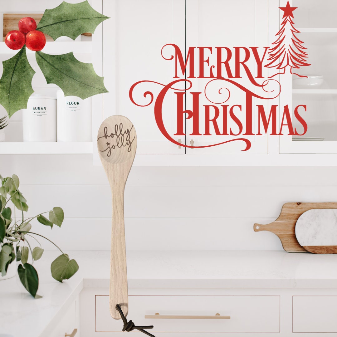 Wooden Baking Spoons Holly Jolly