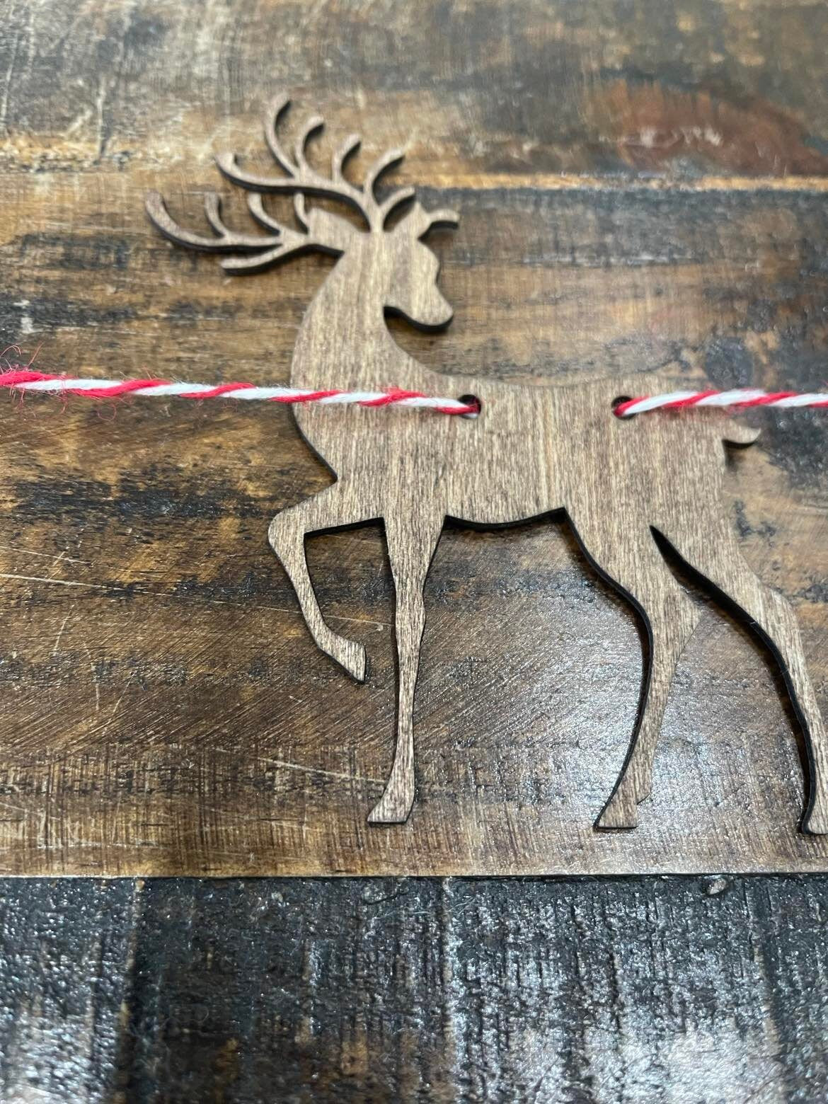 Rustic Wooden Deer Garland - Handcrafted & Stained - 4 Feet Long