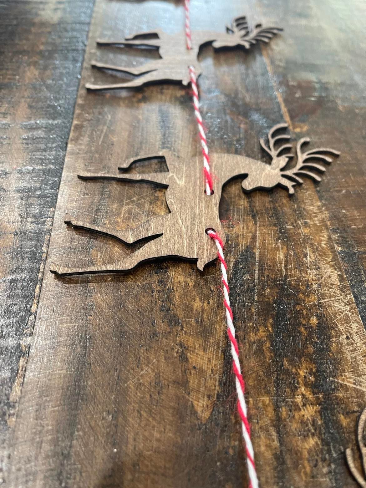 Rustic Wooden Deer Garland - Handcrafted & Stained - 4 Feet Long