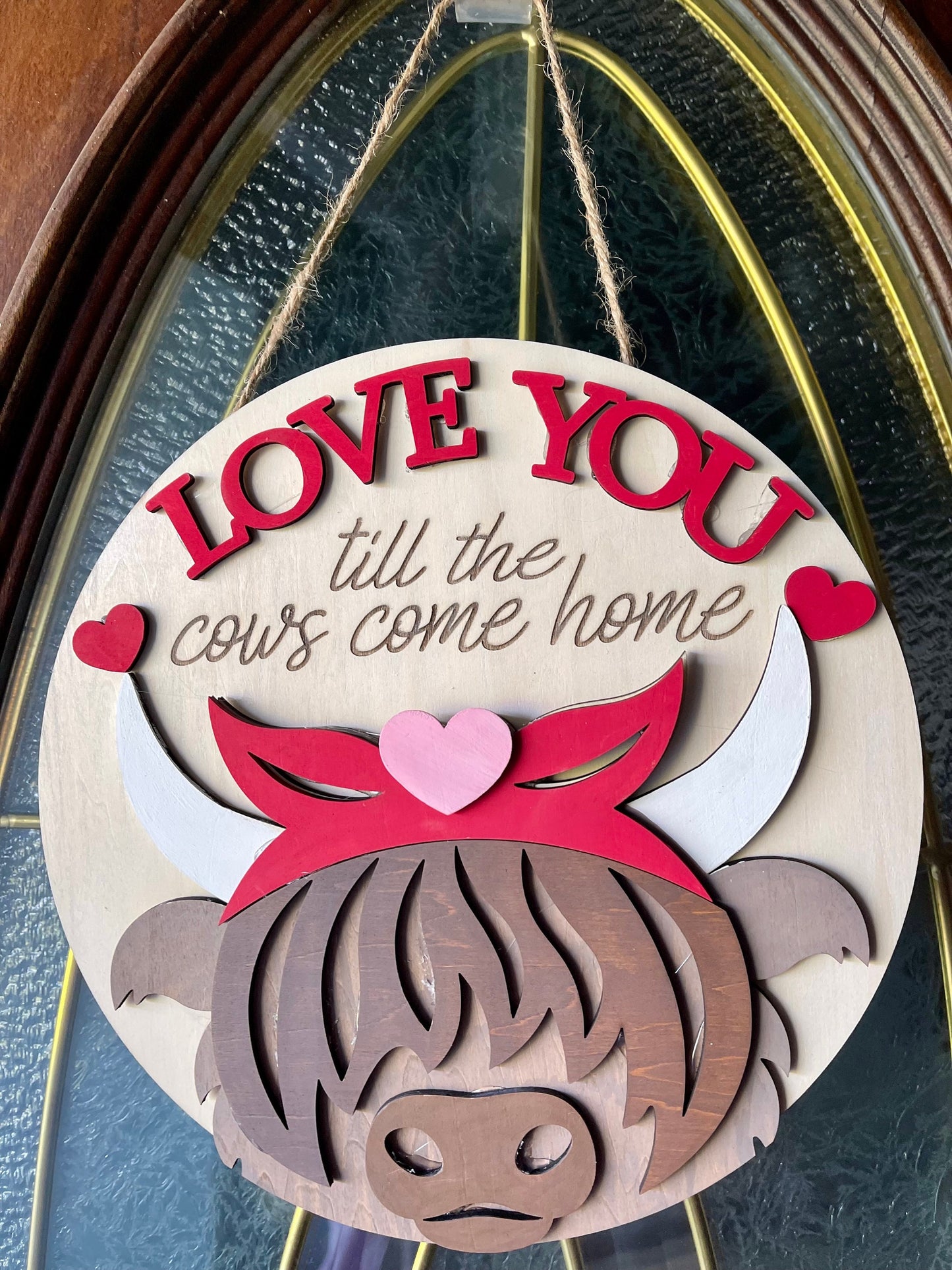 Wooden Highland Cow Valentines Day Door Hanger Sign