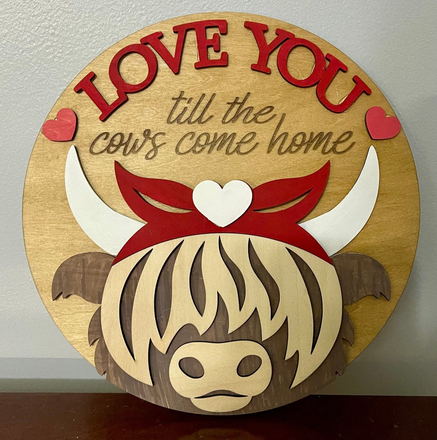 Wooden Highland Cow Valentines Day Door Hanger Sign