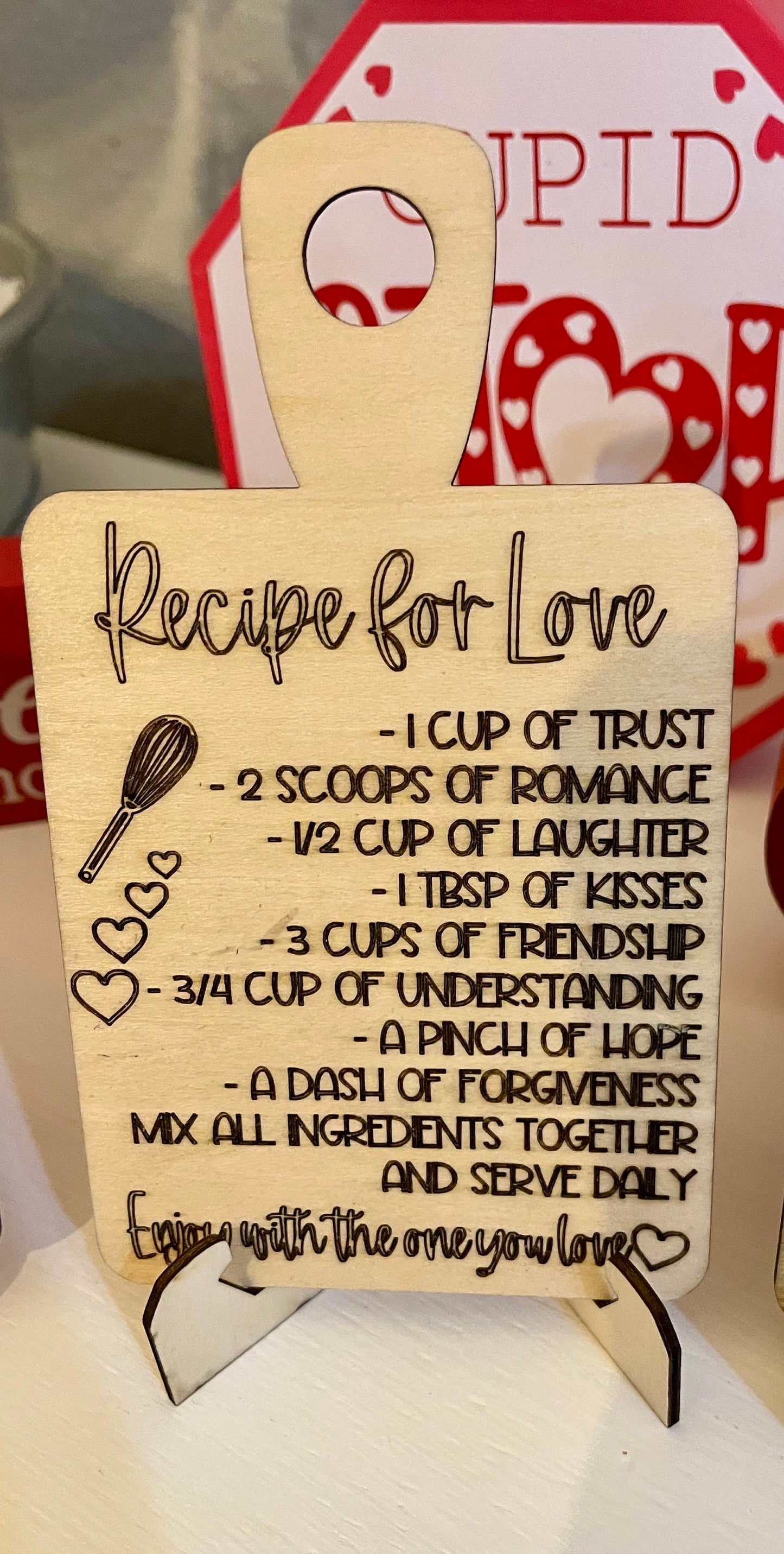 Recipe for Love Valentines Day Cutting Board with Easel/Stand