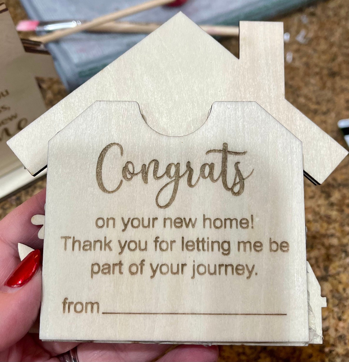 Welcome Home wooden gift card holder