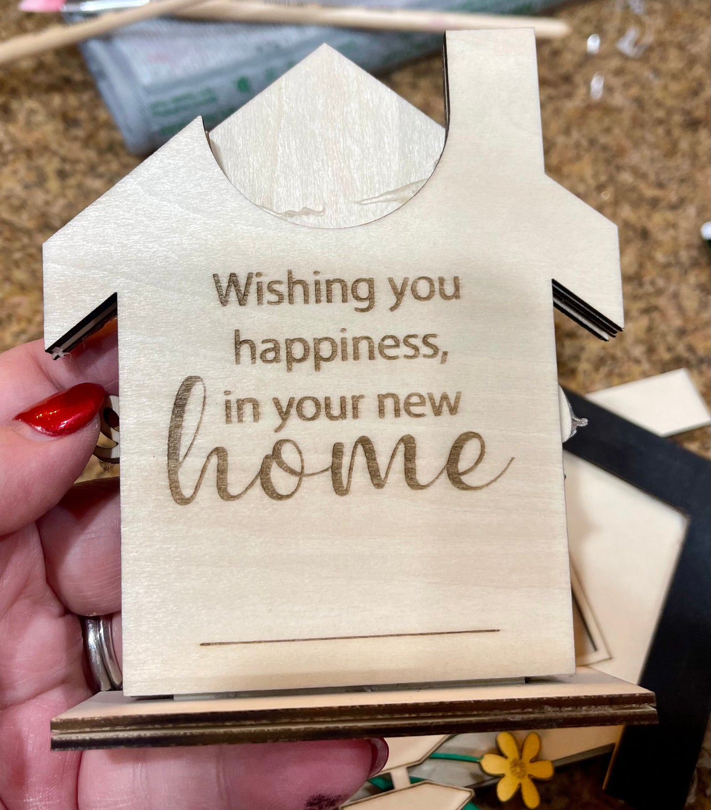 Welcome Home wooden gift card holder