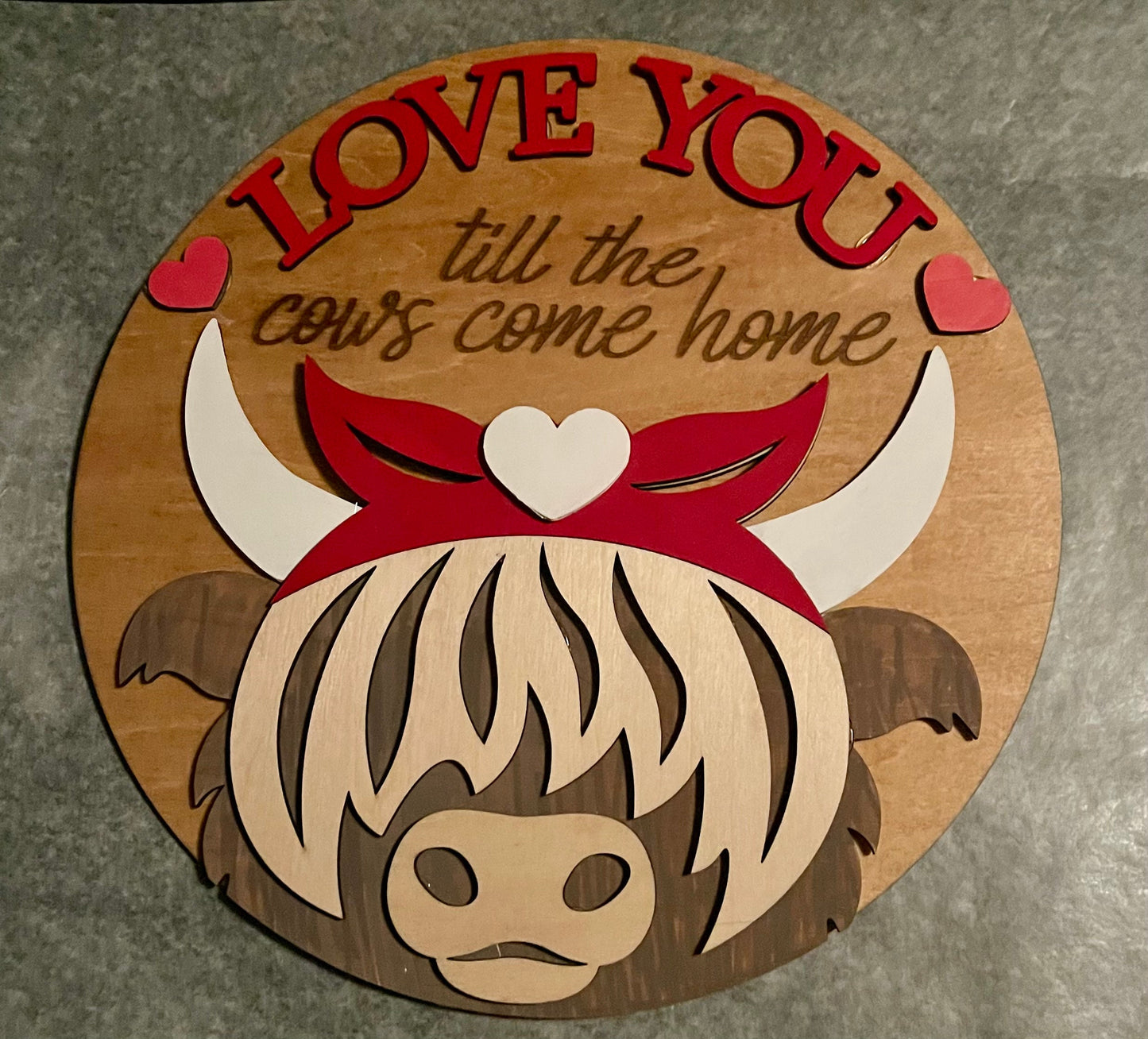 Wooden Highland Cow Valentines Day Door Hanger Sign