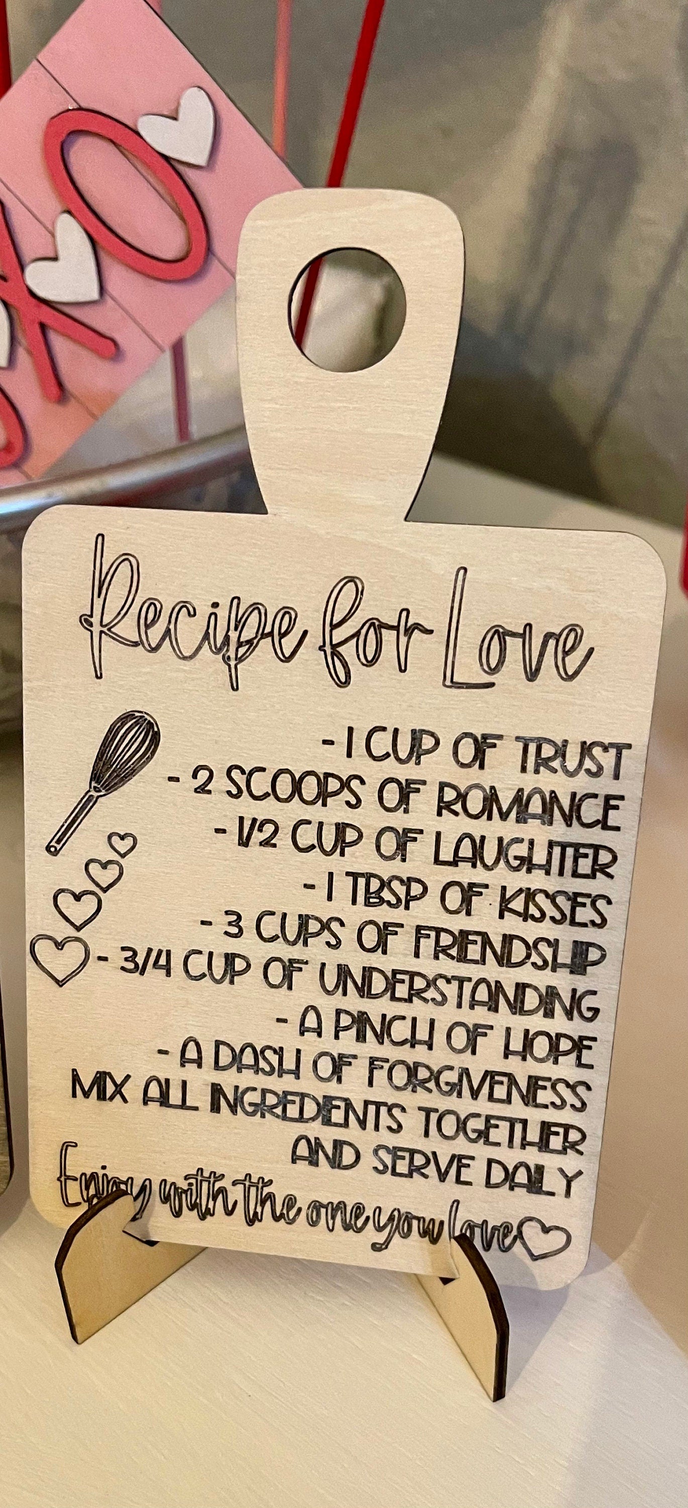 Recipe for Love Valentines Day Cutting Board with Easel/Stand