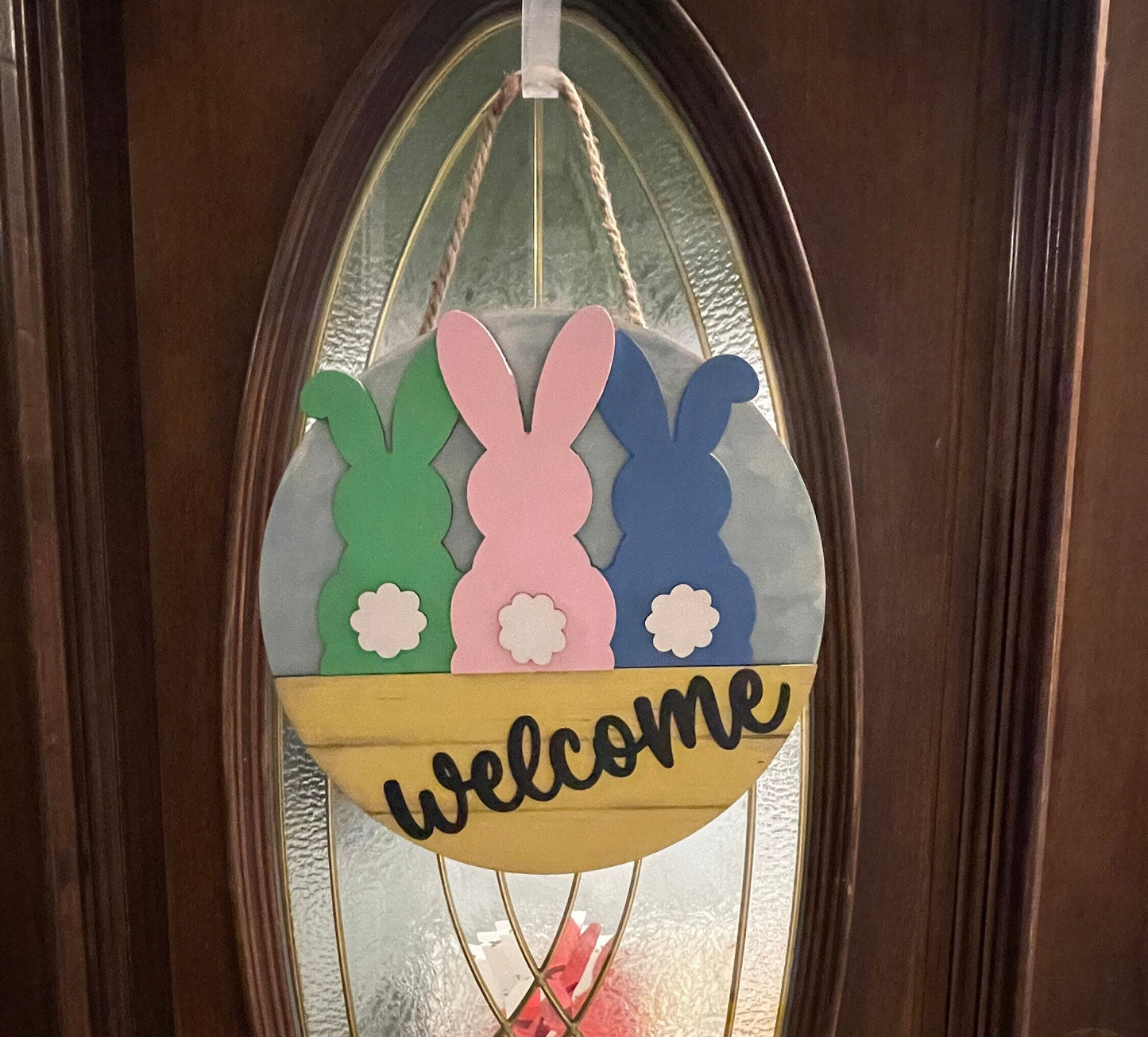 Pastel Easter Bunny Laser Cut Wooden Door Hanger Sign