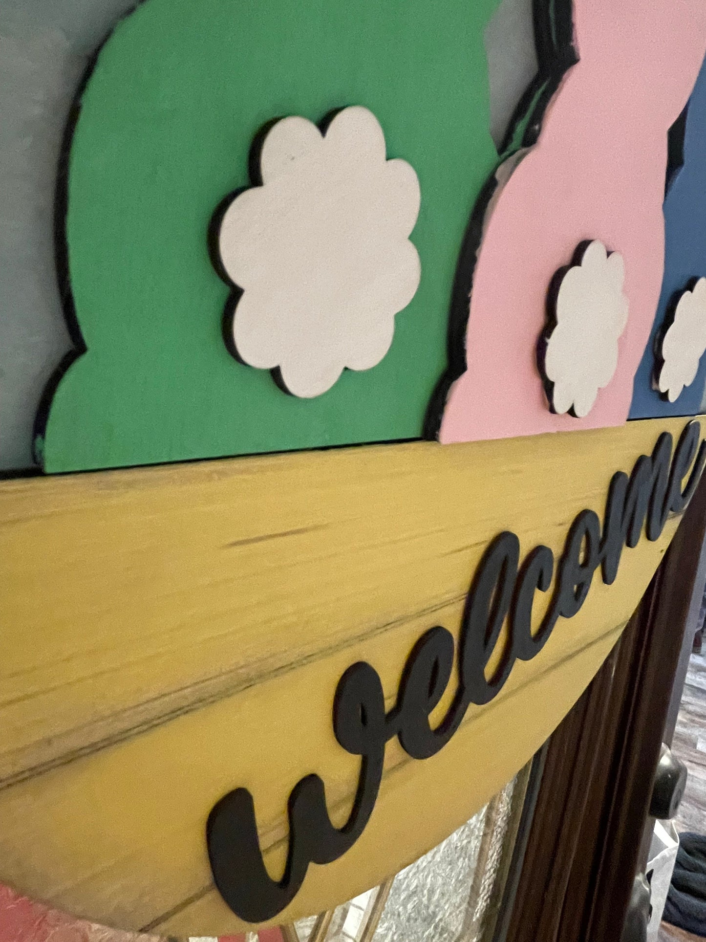 Pastel Easter Bunny Laser Cut Wooden Door Hanger Sign