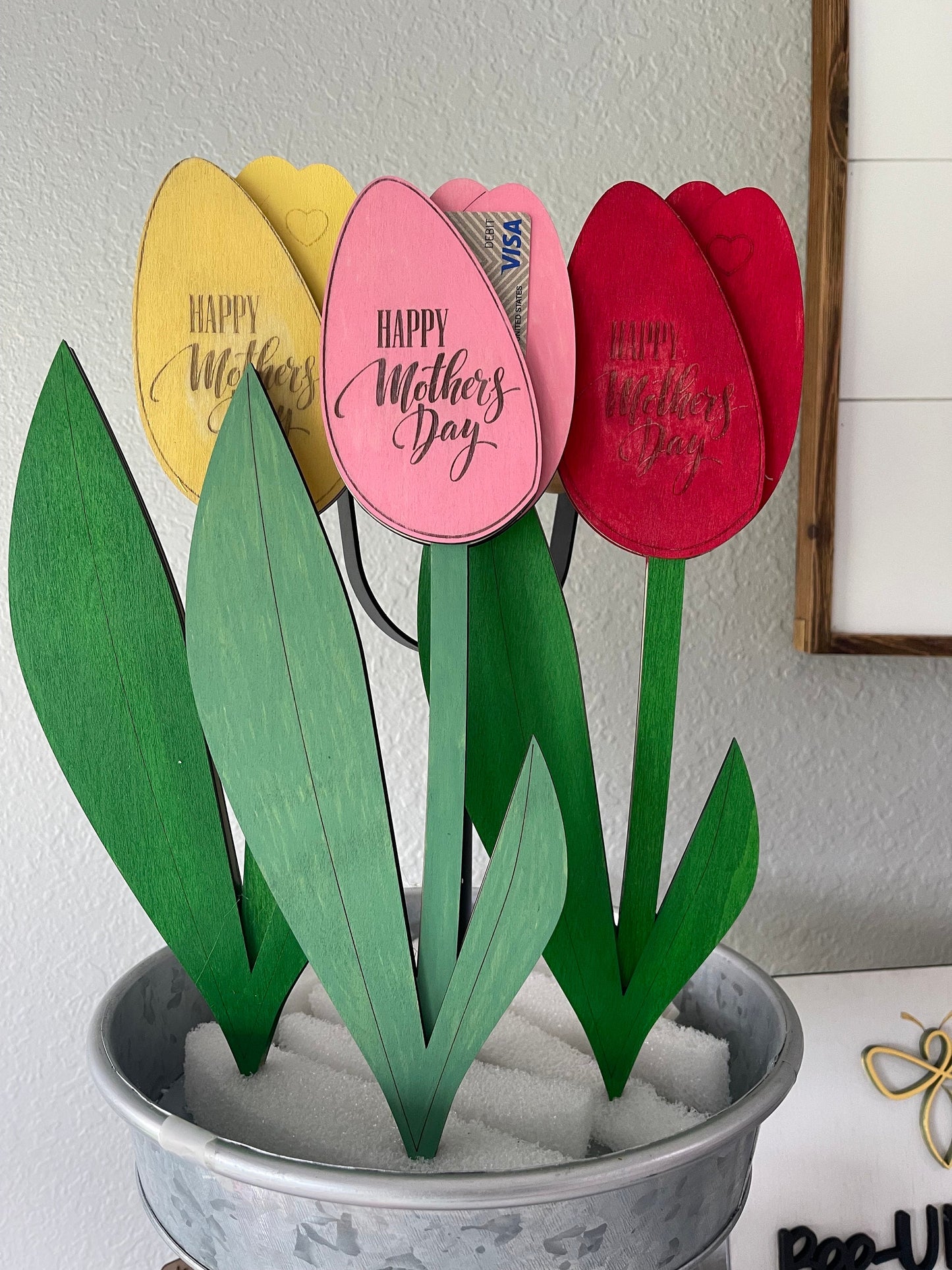 Engraved Tulip Flower Gift Card Holder Mothers Day