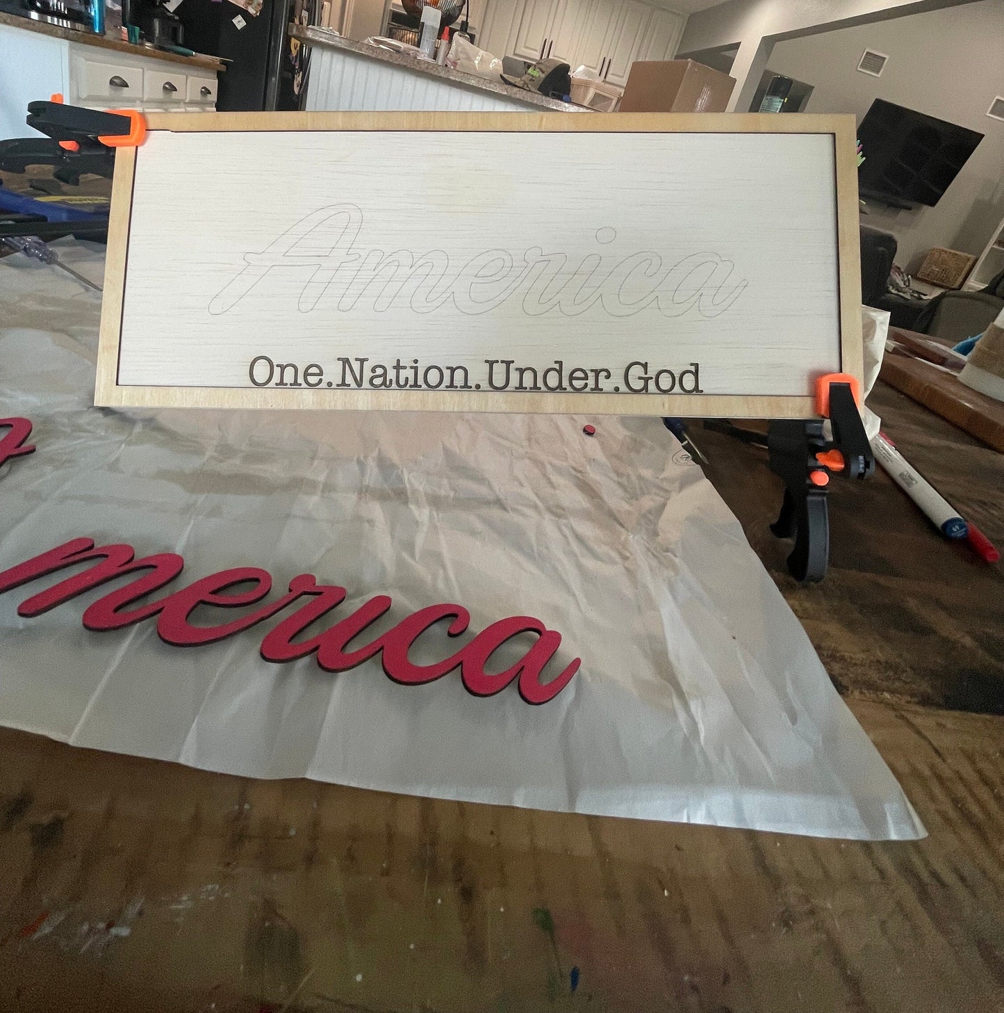 America One Nation Under God Patriotic Sign Plaque Home Decor
