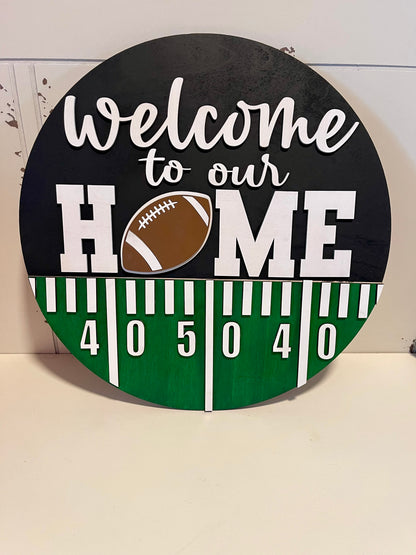 Football Welcome Home Wooden Door Hanger Plaque