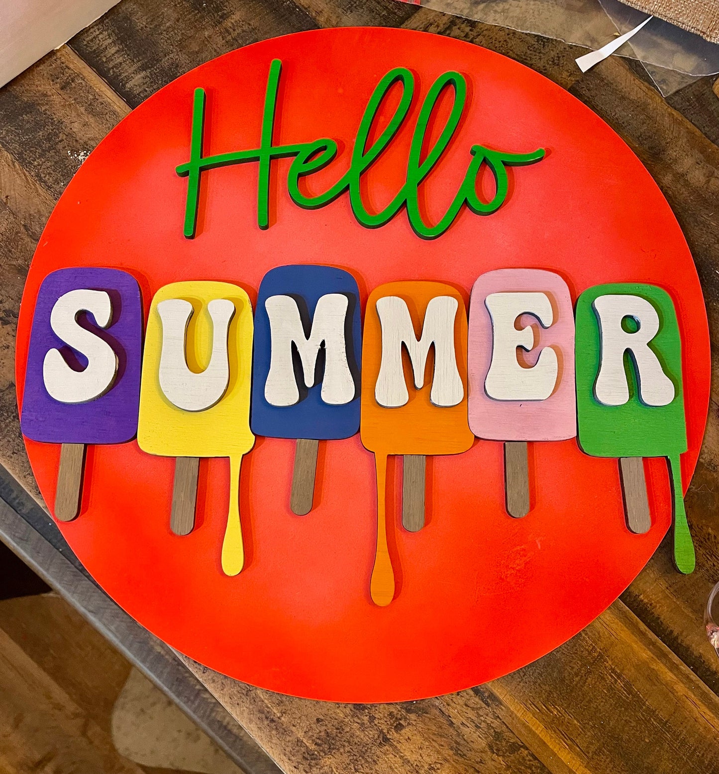 14" round Summer time Popsicle Door Hanger/Sign/Bright Colors