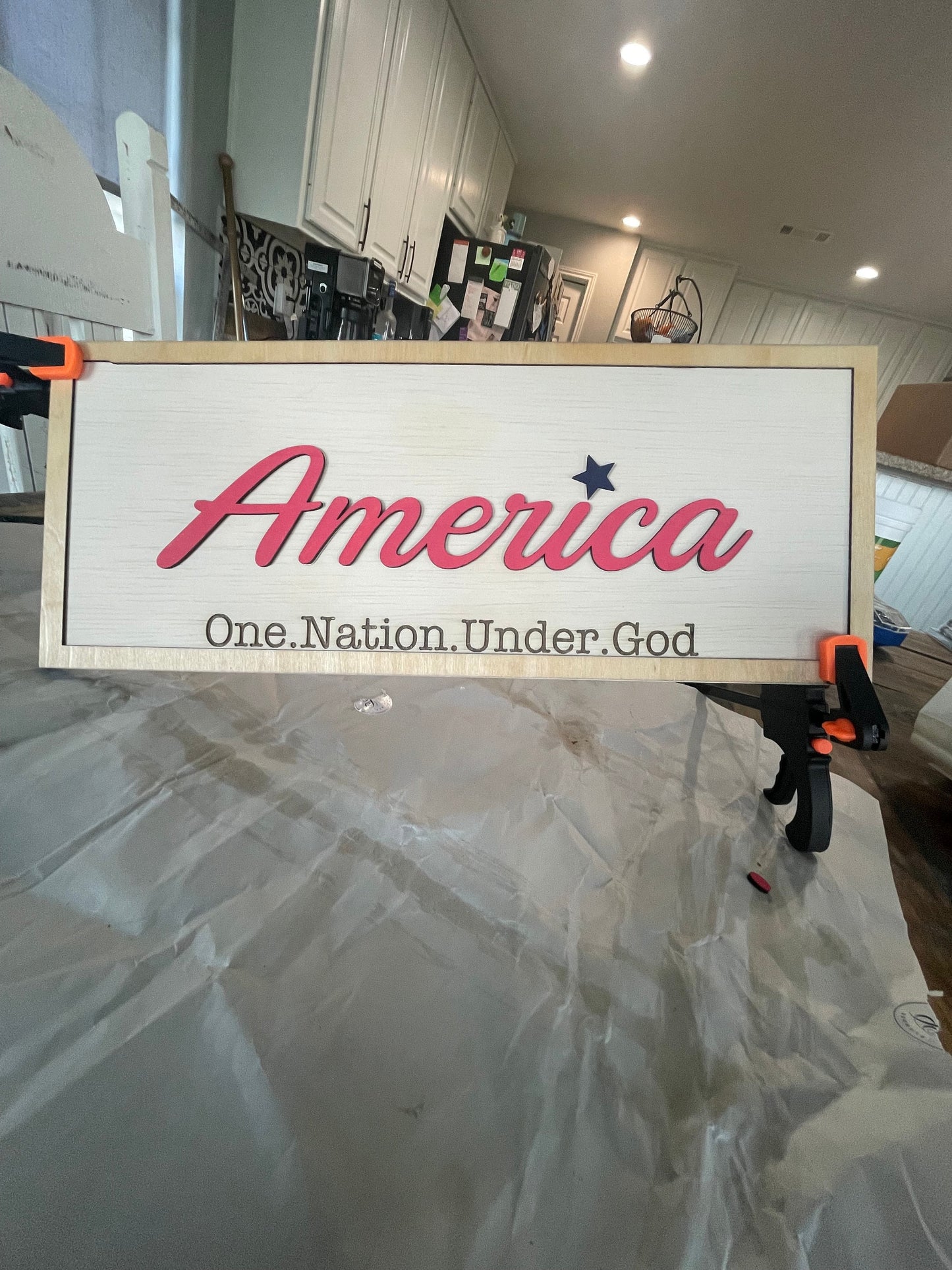 America One Nation Under God Patriotic Sign Plaque Home Decor