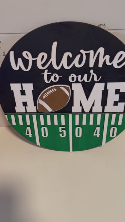 Football Welcome Home Wooden Door Hanger Plaque